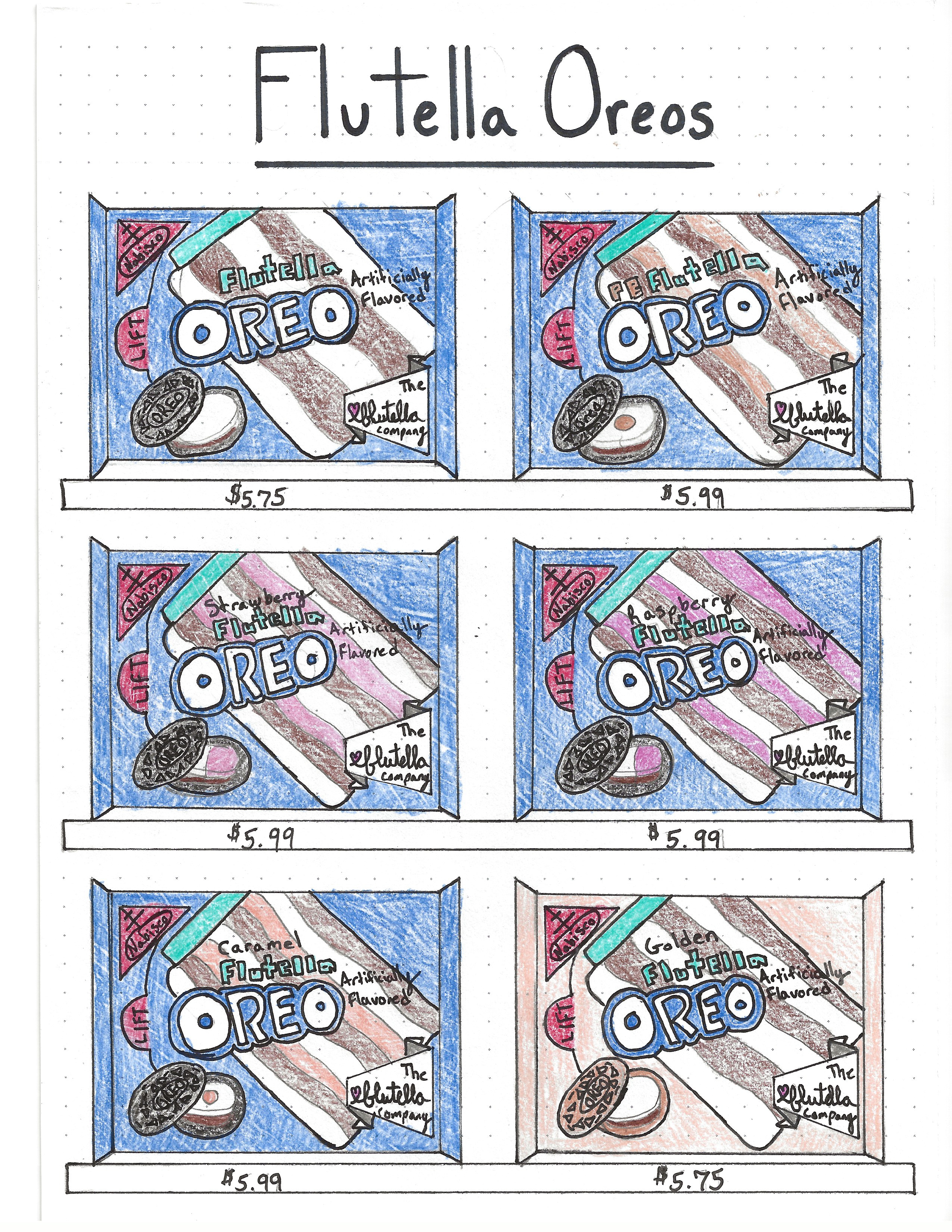 6 Branded and Designed packages of Flutella Oreos.